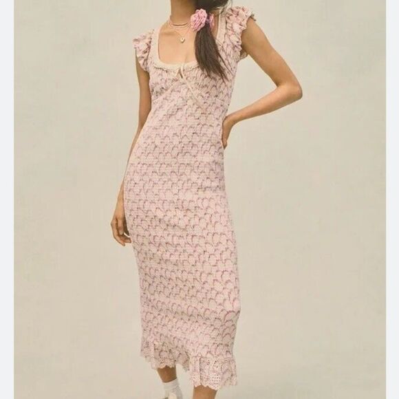 NWT Free People Mckenna Velvet Midi Velvet Ruched Purple Ivory Dress - Picture 1 of 12